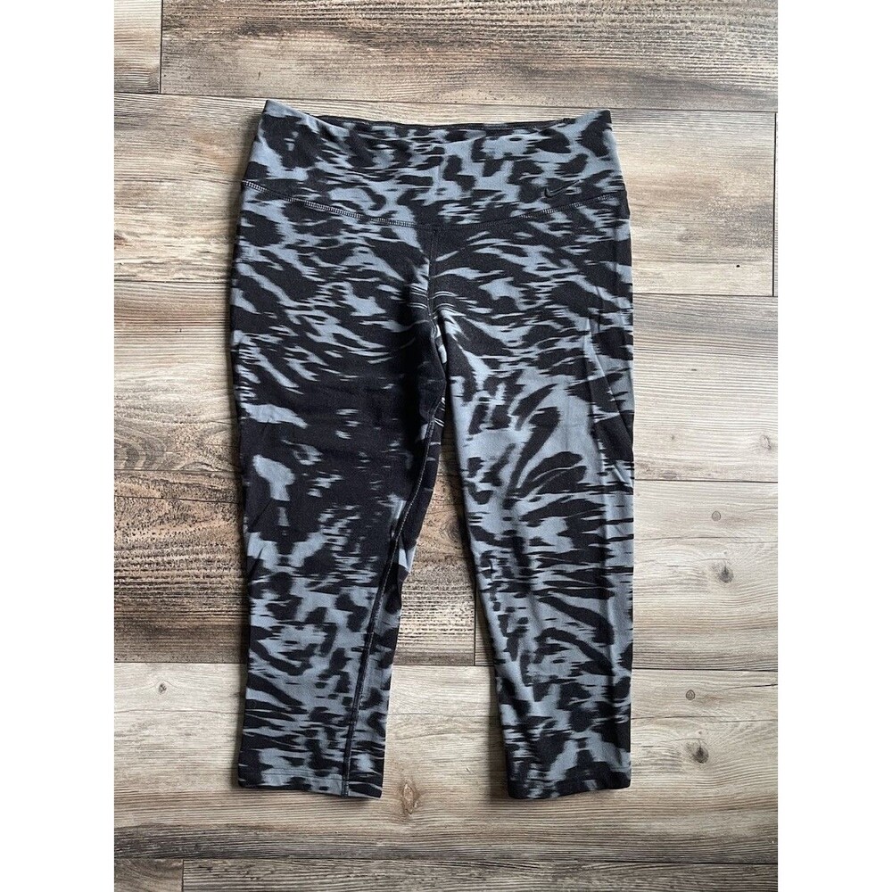Nike Pro Pants Womens Medium Black Gray Capri Cropped Running Leggings Ladies